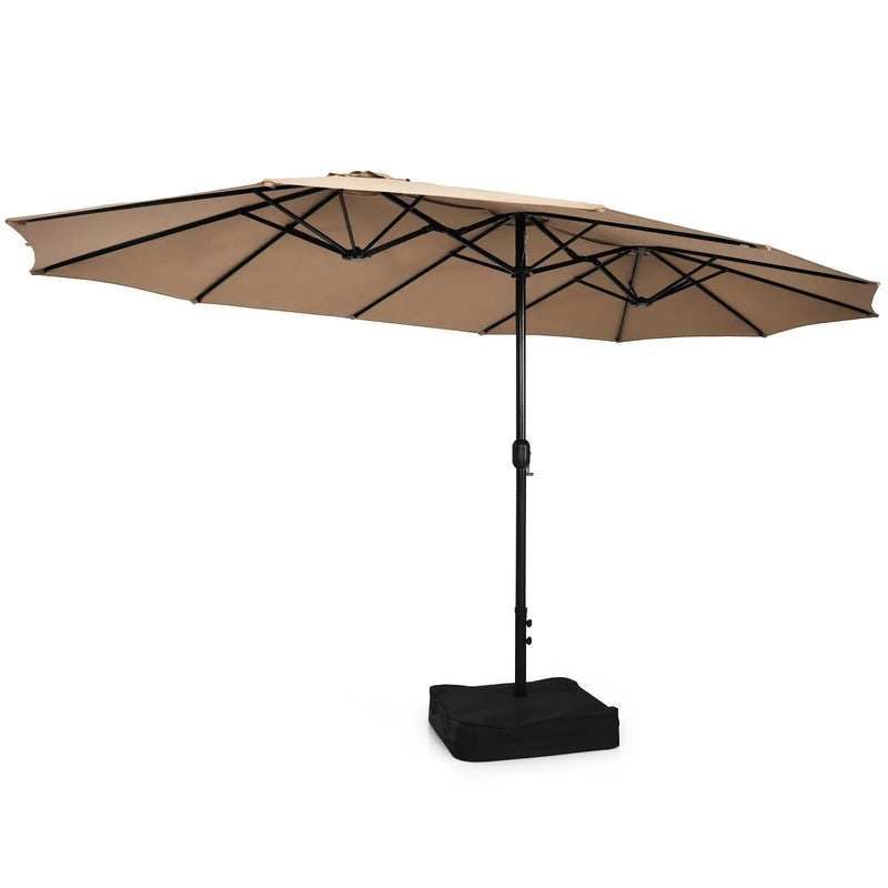 15 Feet Double-Sided Twin Patio Umbrella with Crank and Base by DirectDeals