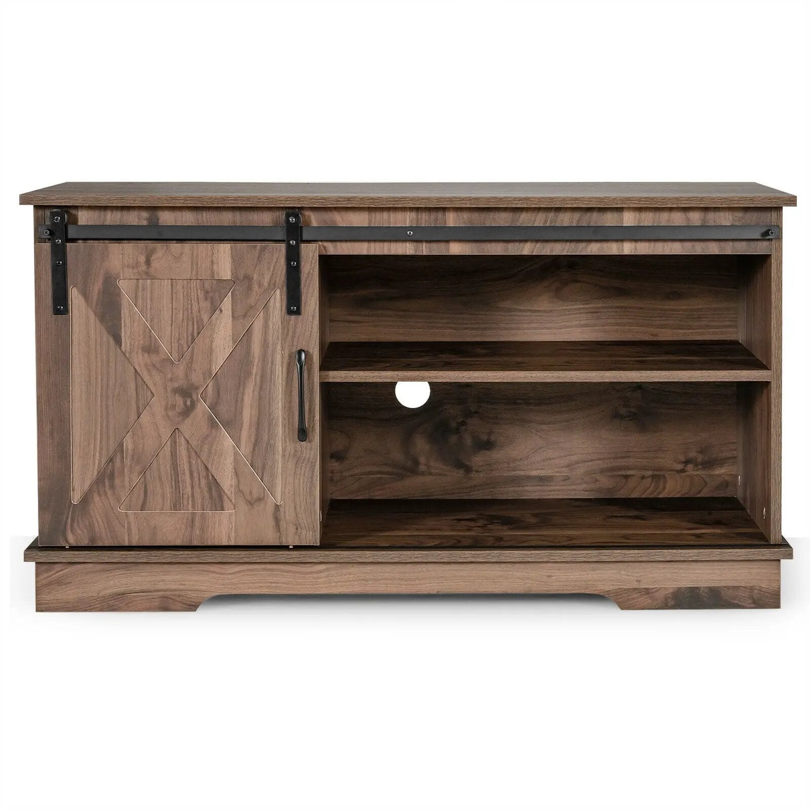 Sliding Barn Door TV Stand with Adjustable Shelf Cabinet-Dark Walnut by DirectDeals