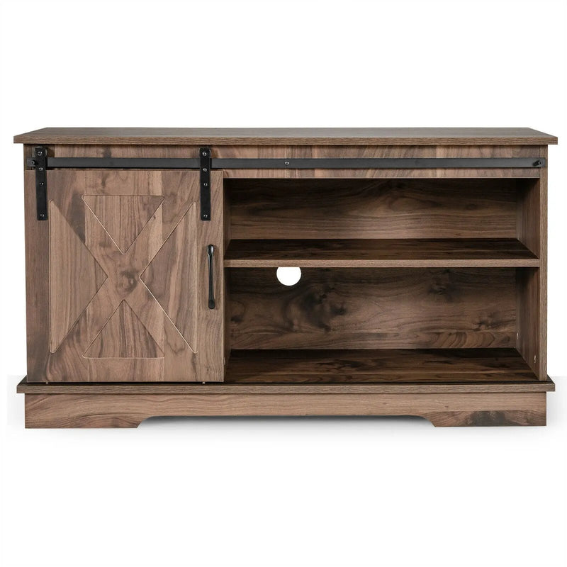 Sliding Barn Door TV Stand with Adjustable Shelf Cabinet-Dark Walnut by DirectDeals