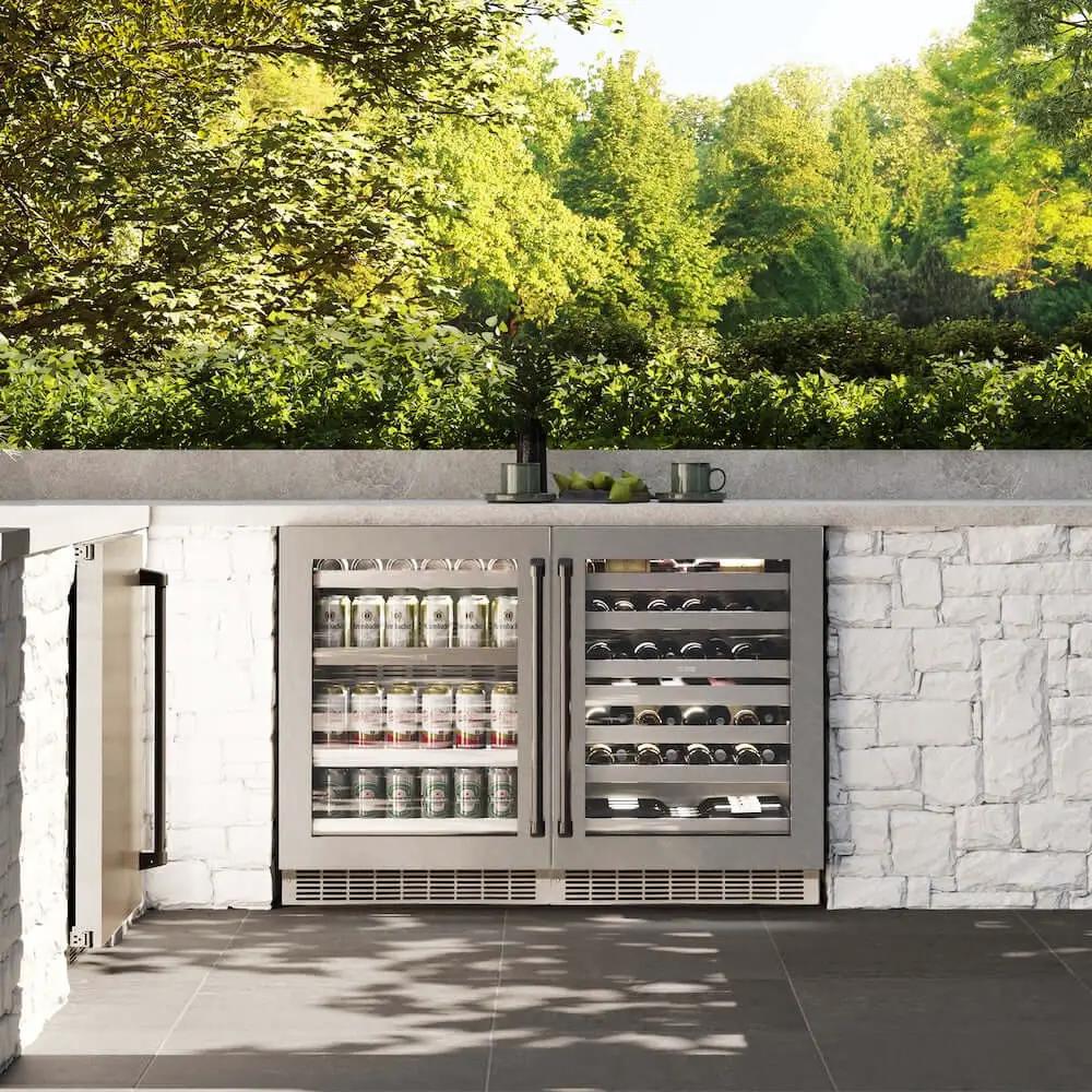 ZLINE 24" Touchstone 151 Can Beverage Fridge DuraSnow® Stainless Steel Glass Door Matte Black Handle RBSOZ-SN-24-MB by Farmhouse Kitchen and Bath