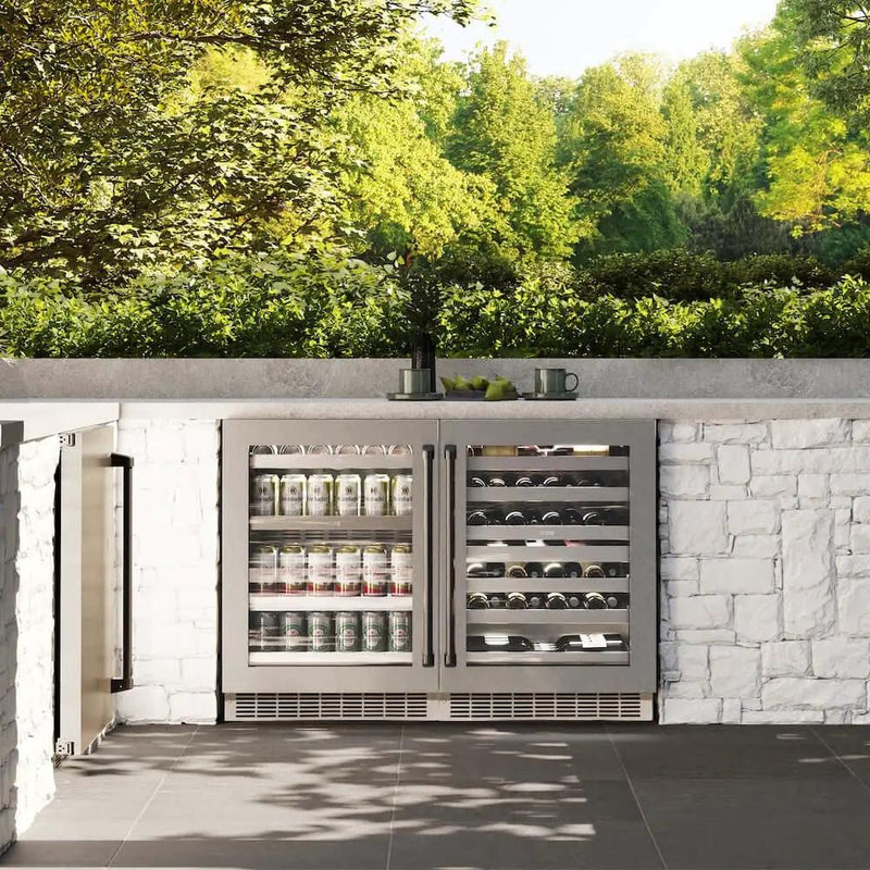ZLINE 24" Touchstone 151 Can Beverage Fridge DuraSnow® Stainless Steel Glass Door Matte Black Handle RBSOZ-SN-24-MB by Farmhouse Kitchen and Bath