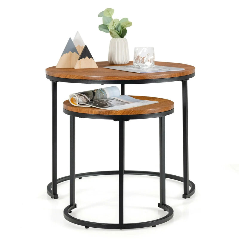 Set of 2 Modern Round Stacking Nesting Coffee Tables for Living Room by DirectDeals
