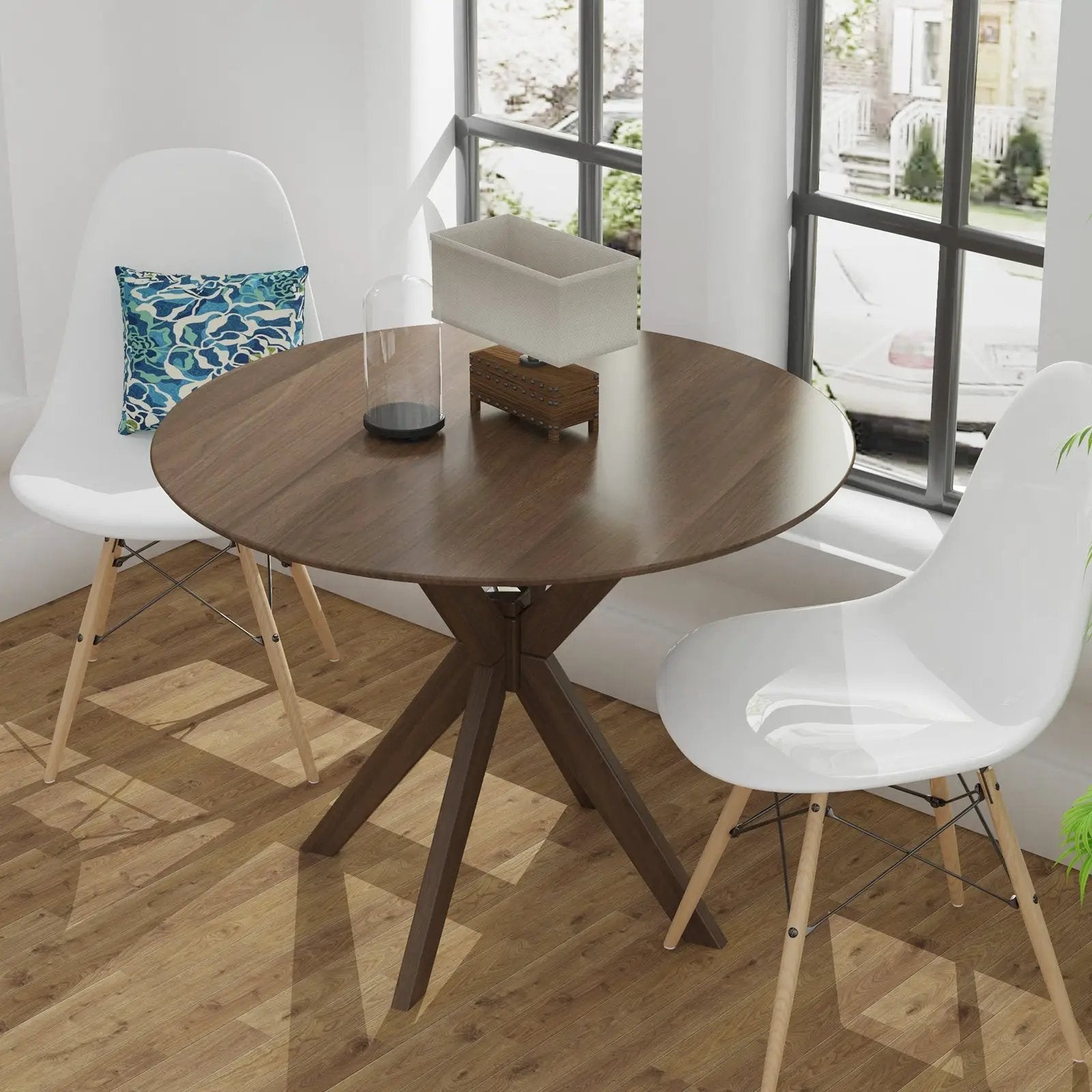 36 Inch Round Wood Dining Table with Intersecting Pedestal Base by DirectDeals