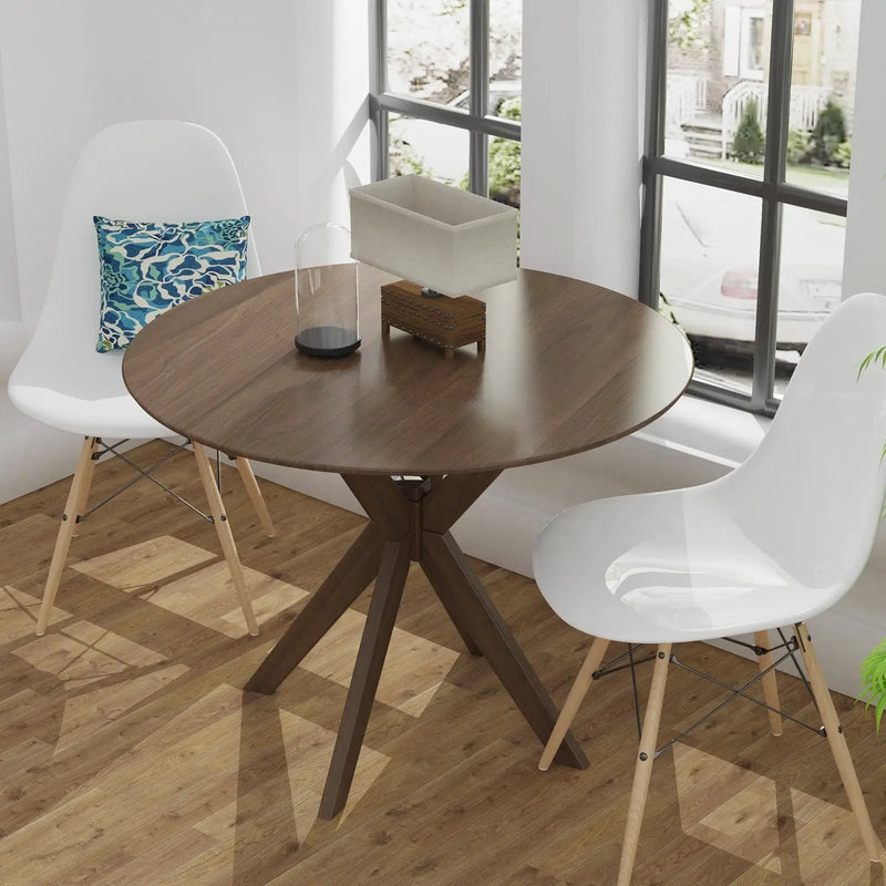 36 Inch Round Wood Dining Table with Intersecting Pedestal Base by DirectDeals