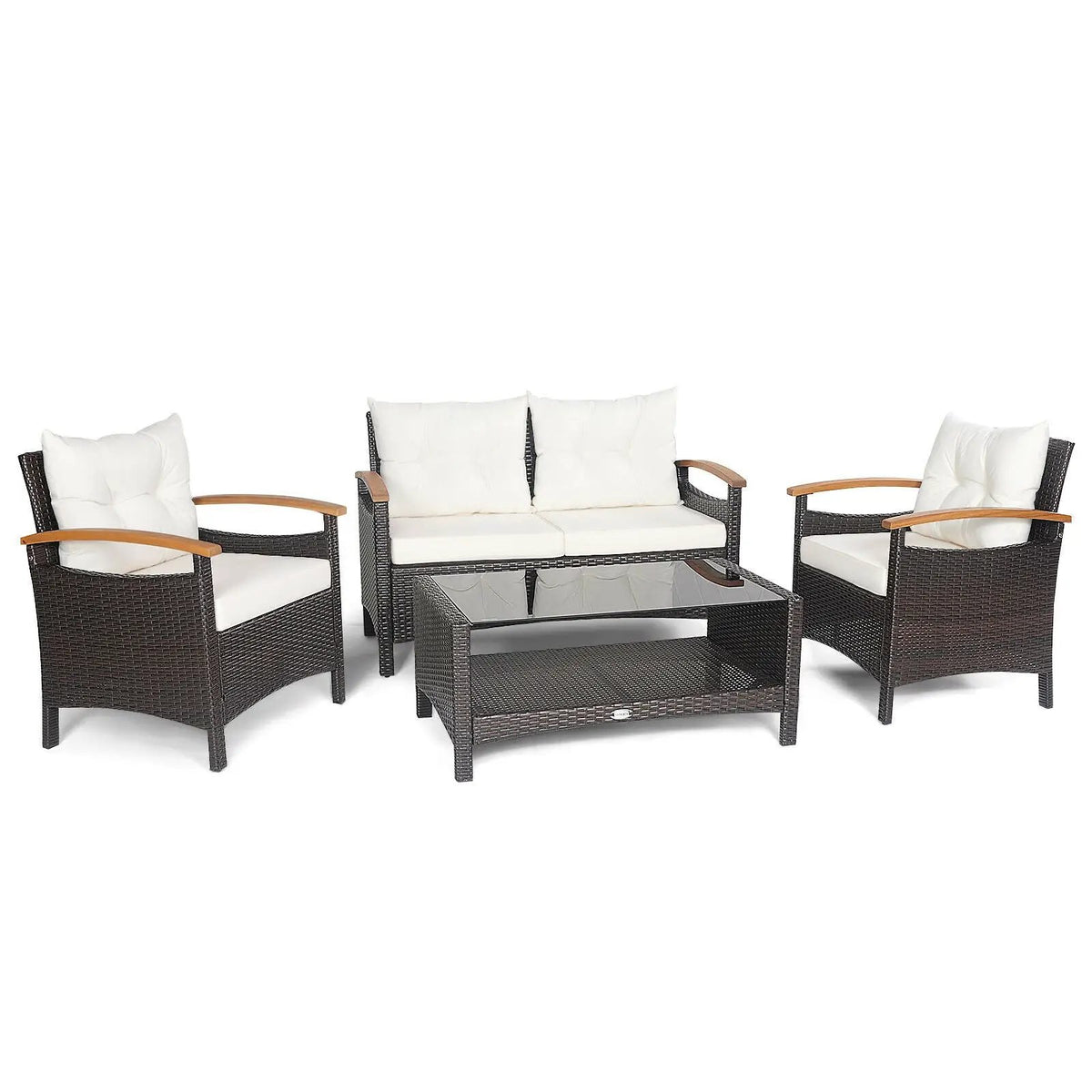 4 Pieces Patio Rattan Furniture Set with Cushioned Sofa and Storage Table by DirectDeals