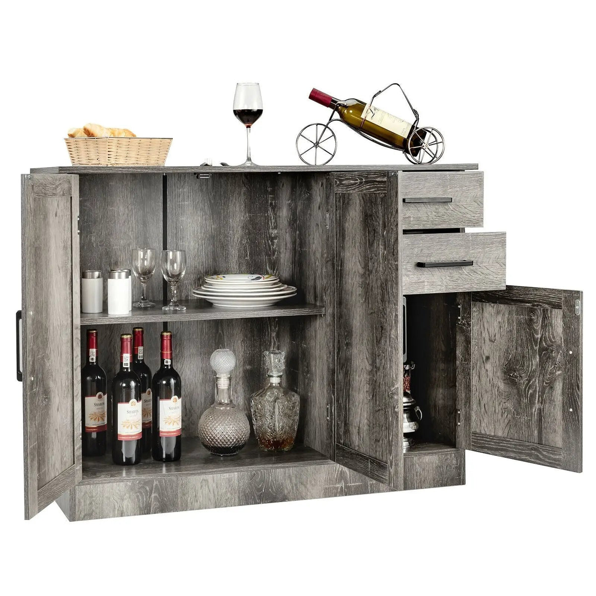 Buffet Storage Cabinet Kitchen Sideboard with 2 Drawers-Gray by DirectDeals