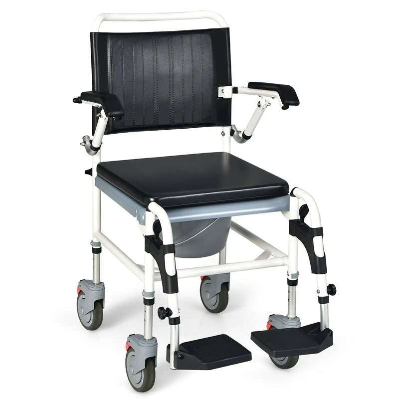 4-in-1 Bedside Commode Wheelchair with Detachable Bucket by DirectDeals