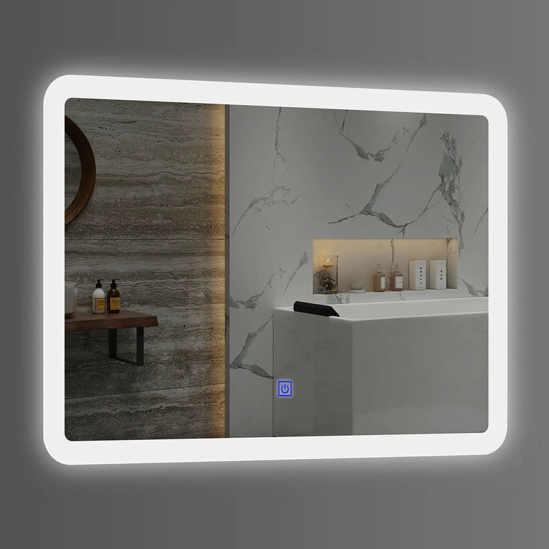 LED Wall-mounted Bathroom Rounded Arc Corner Mirror with Touch by DirectDeals