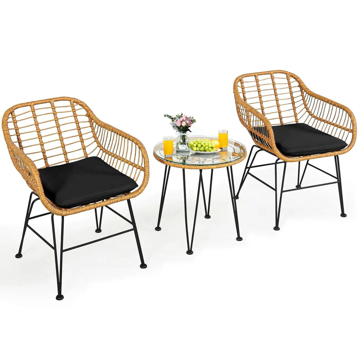 3 Pieces Rattan Furniture Set with Cushioned Chair Table by DirectDeals