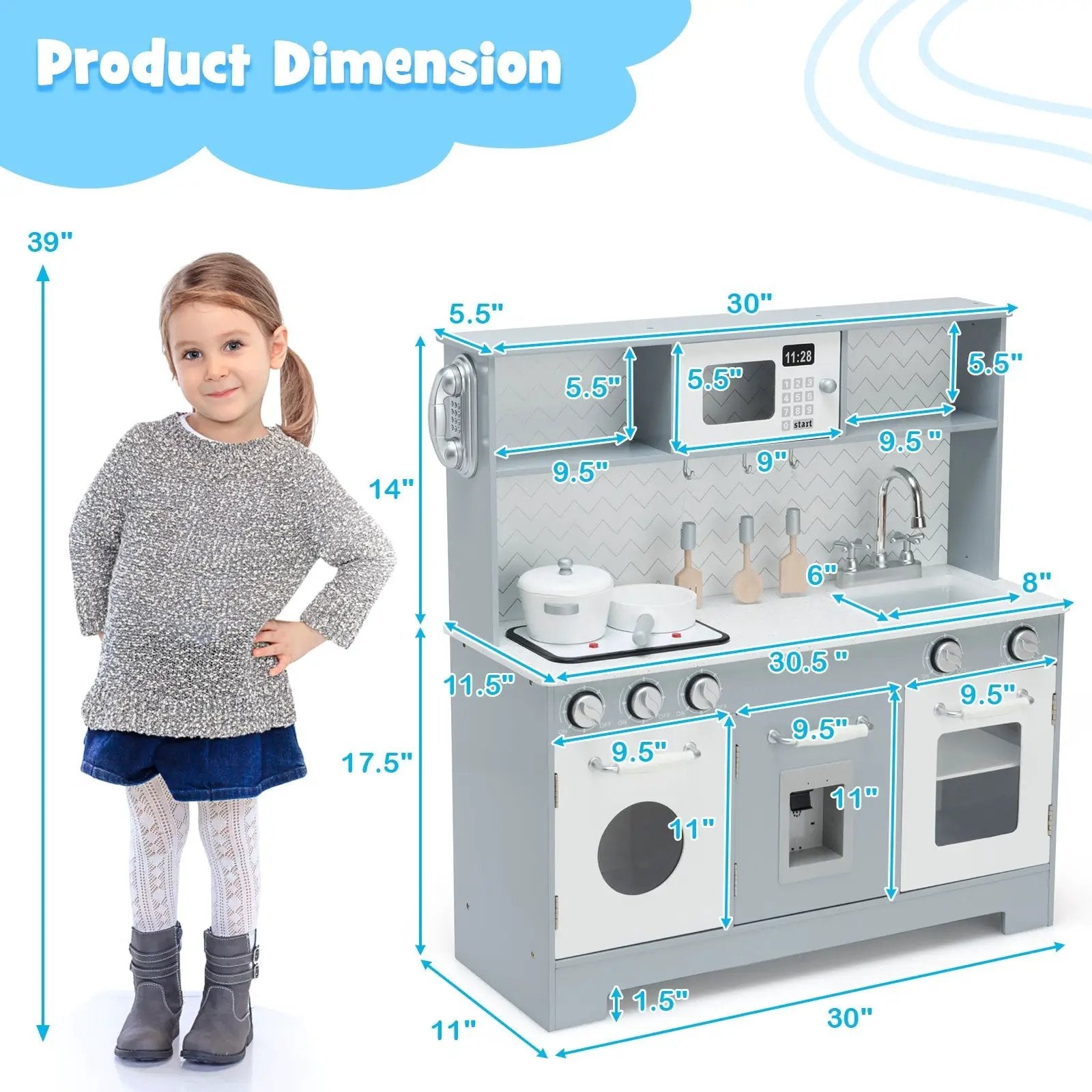 Pretend Play Kitchen Wooden Toy Set for Kids with Realistic Light and Sound by DirectDeals