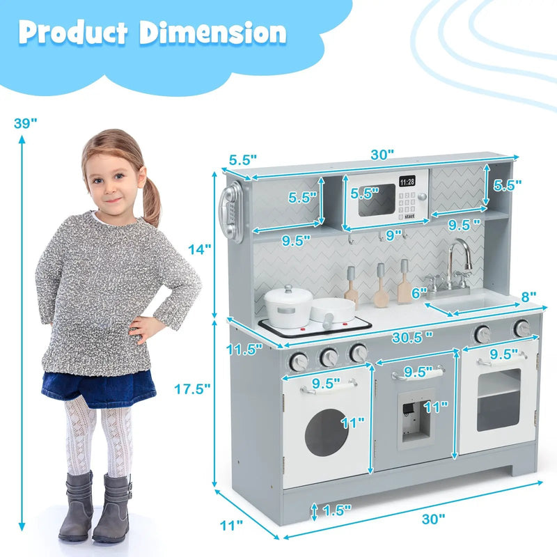 Pretend Play Kitchen Wooden Toy Set for Kids with Realistic Light and Sound by DirectDeals