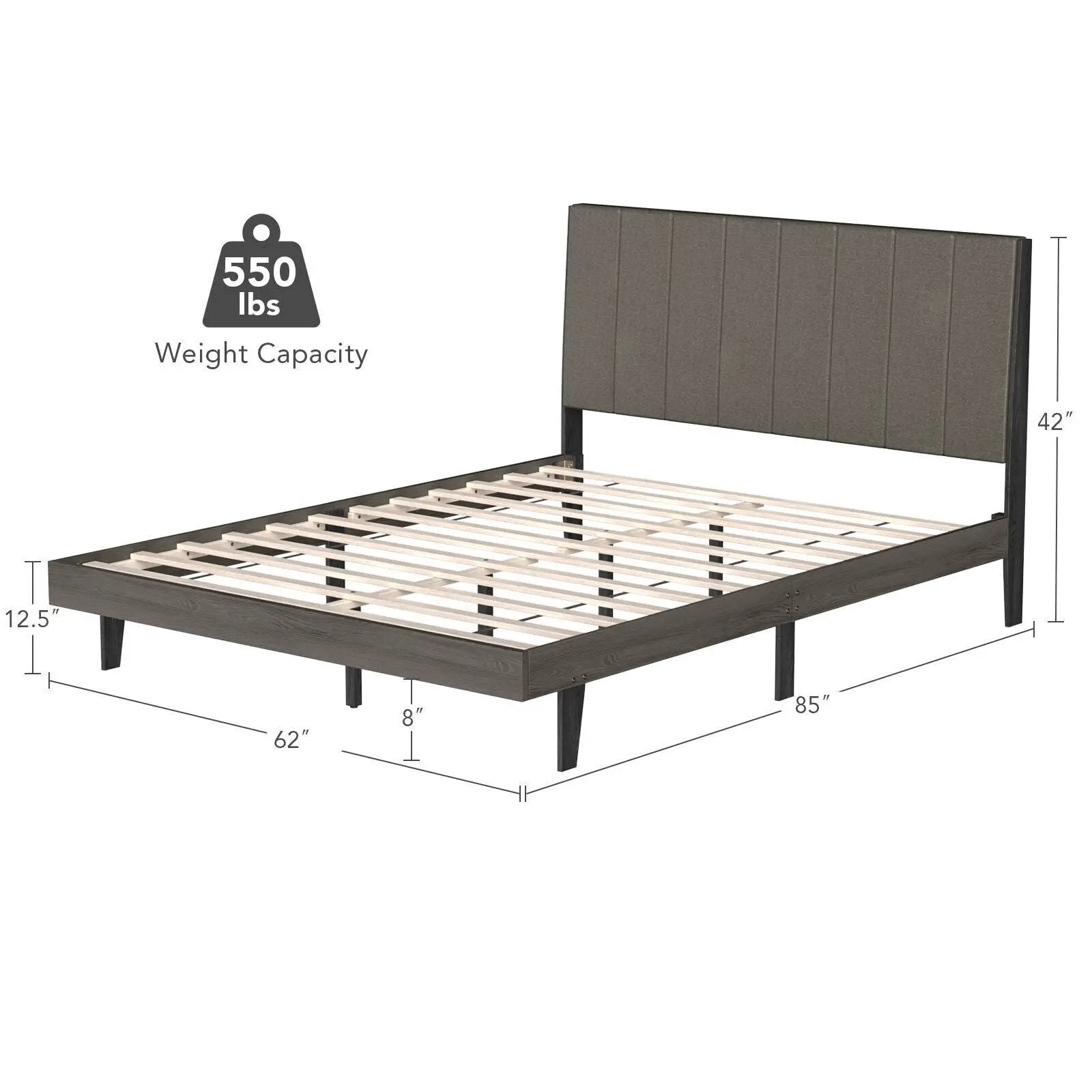 Queen Size Upholstered Bed Frame with Tufted Headboard by DirectDeals