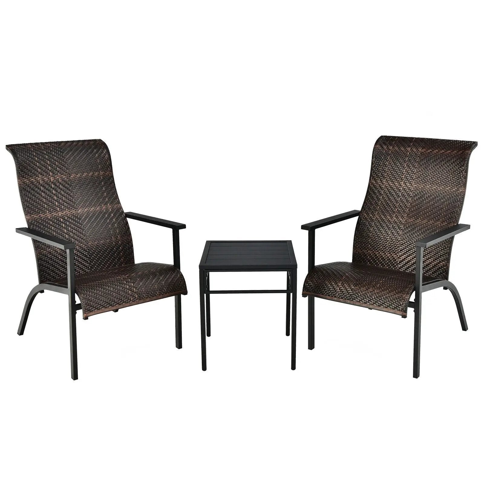 3 Pieces Patio Rattan Bistro Set with High Backrest and Armrest by DirectDeals