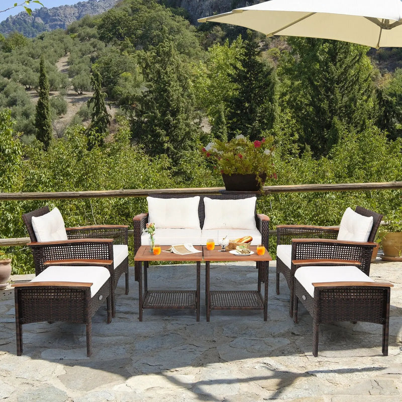 7 Pieces Patio Rattan Cushioned Conversation Furniture Set by DirectDeals