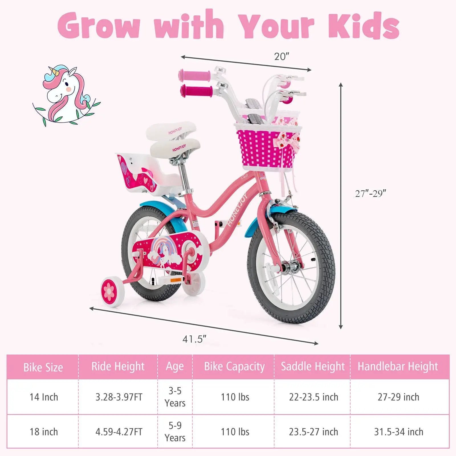 16 Inch Kids Bike with Training Wheels and Storage Basket by DirectDeals