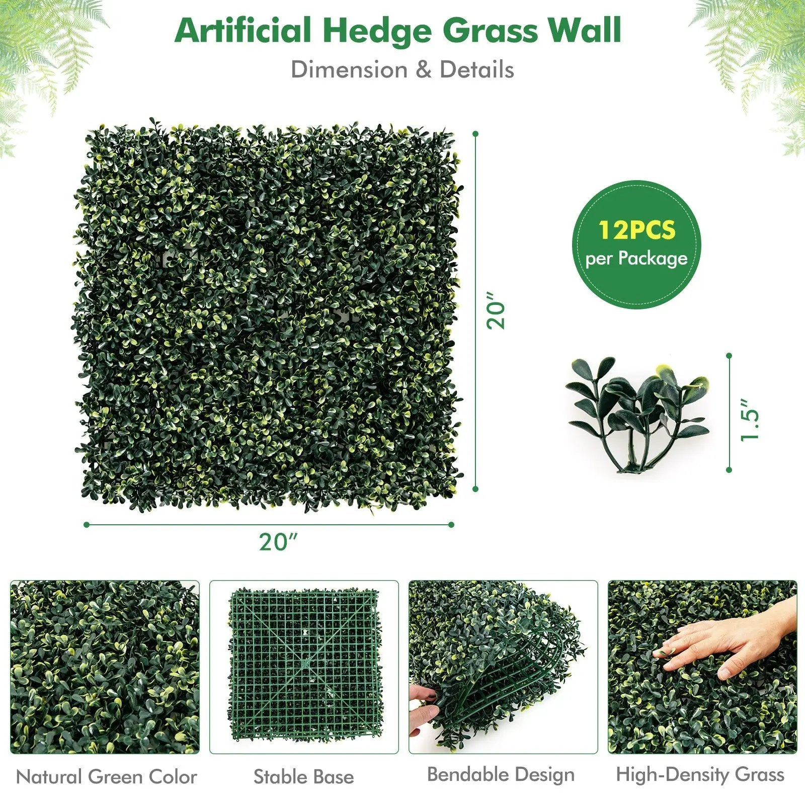 12 Pieces Artificial Peanut Leaf Hedges Panels by DirectDeals