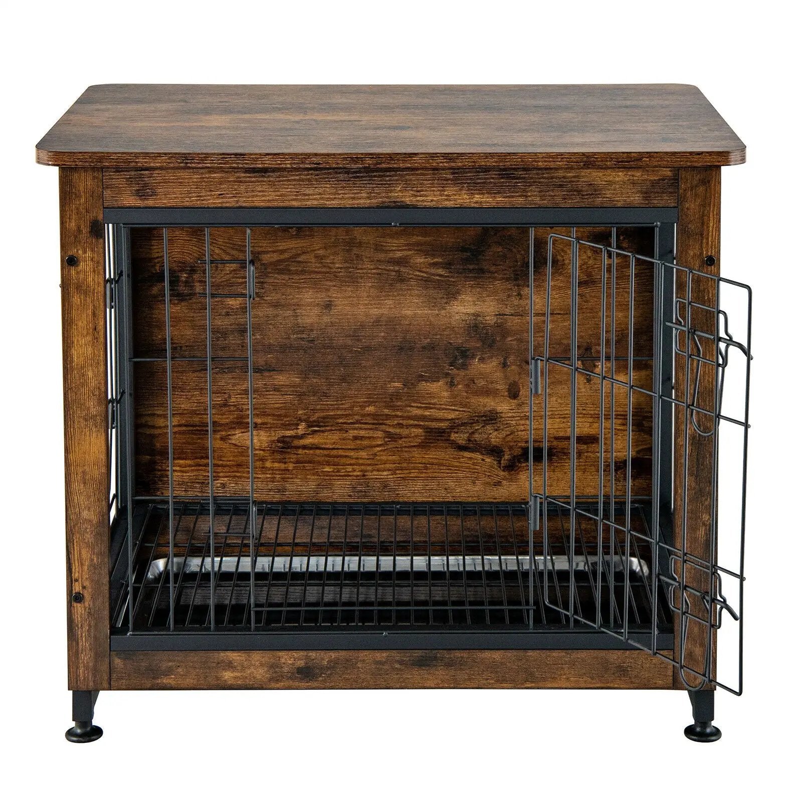 Wooden Dog Crate Furniture with Tray and Double Door-Brown by DirectDeals