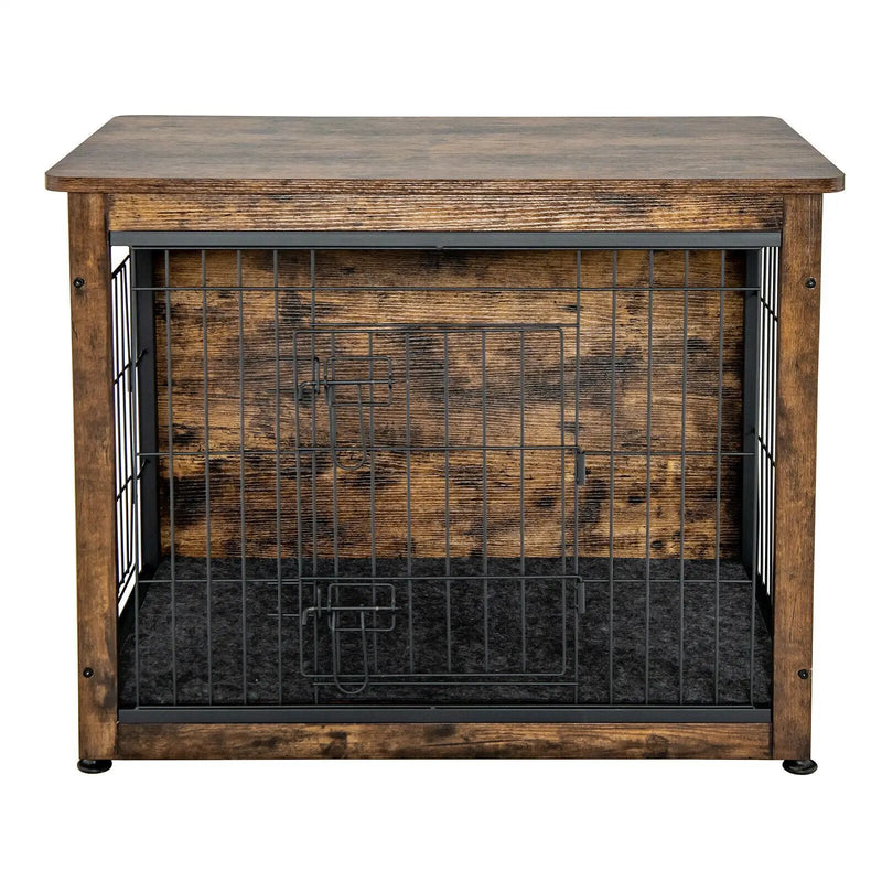 Wooden Dog Crate Furniture with Double Door and Tray-Brown by DirectDeals