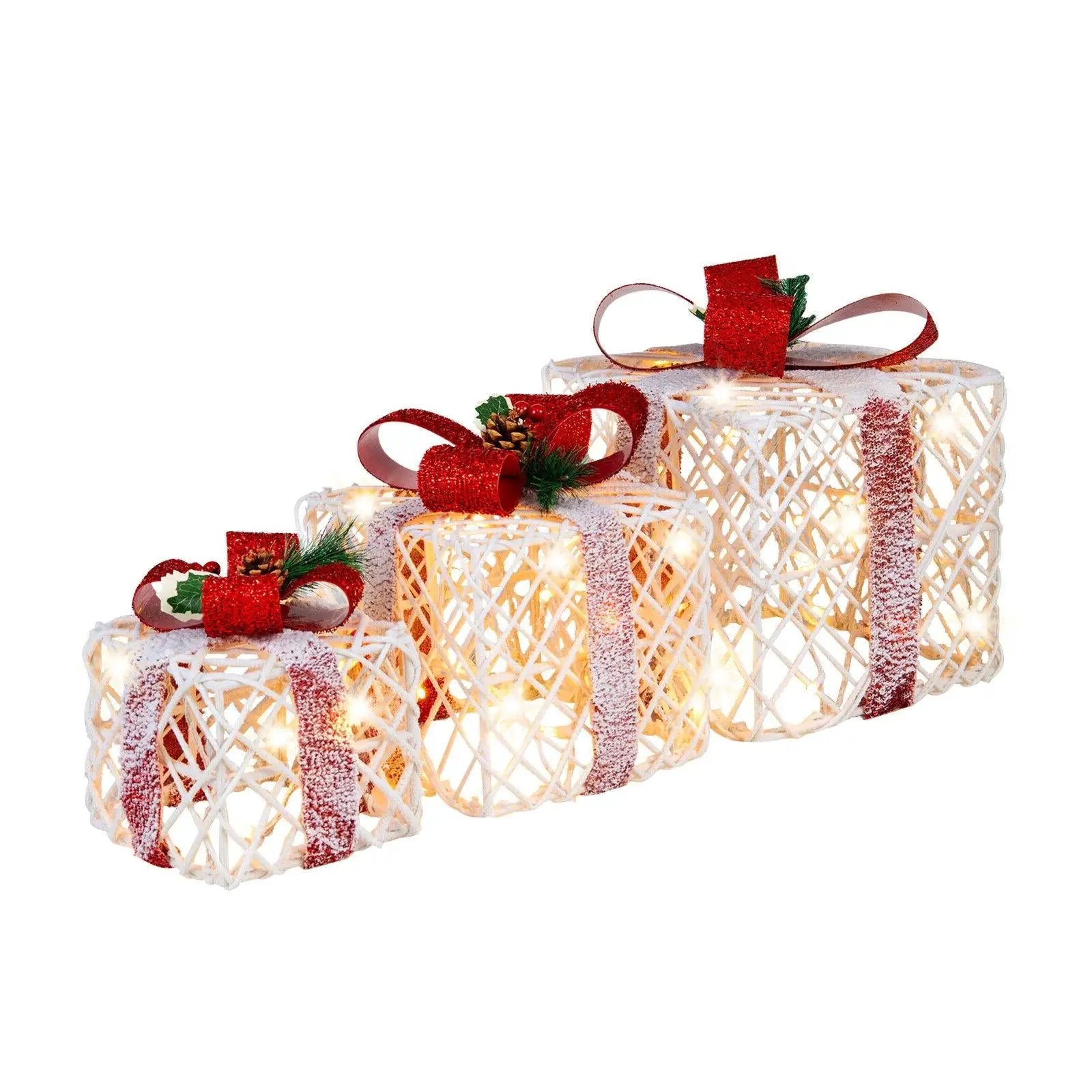 Set of 3 Christmas Lighted Gift Boxes Decorations with Red Bowknots by DirectDeals