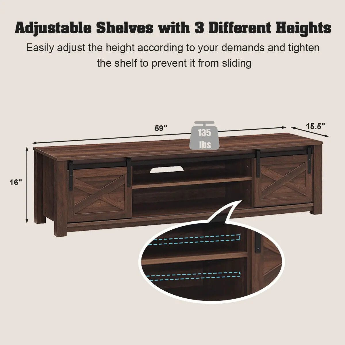 65 Inch Flat Sliding Barn Door TV Stand by DirectDeals