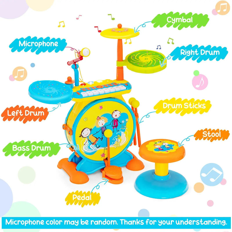 2-in-1 Kids Electronic Drum and Keyboard Set with Stool by DirectDeals