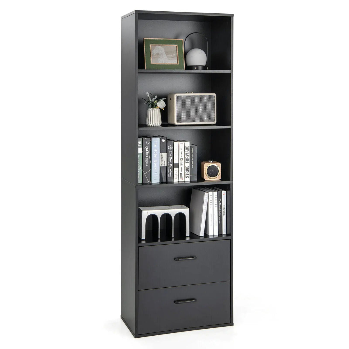 6-Tier Tall Freestanding Bookshelf with 4 Open Shelves and 2 Drawers by DirectDeals