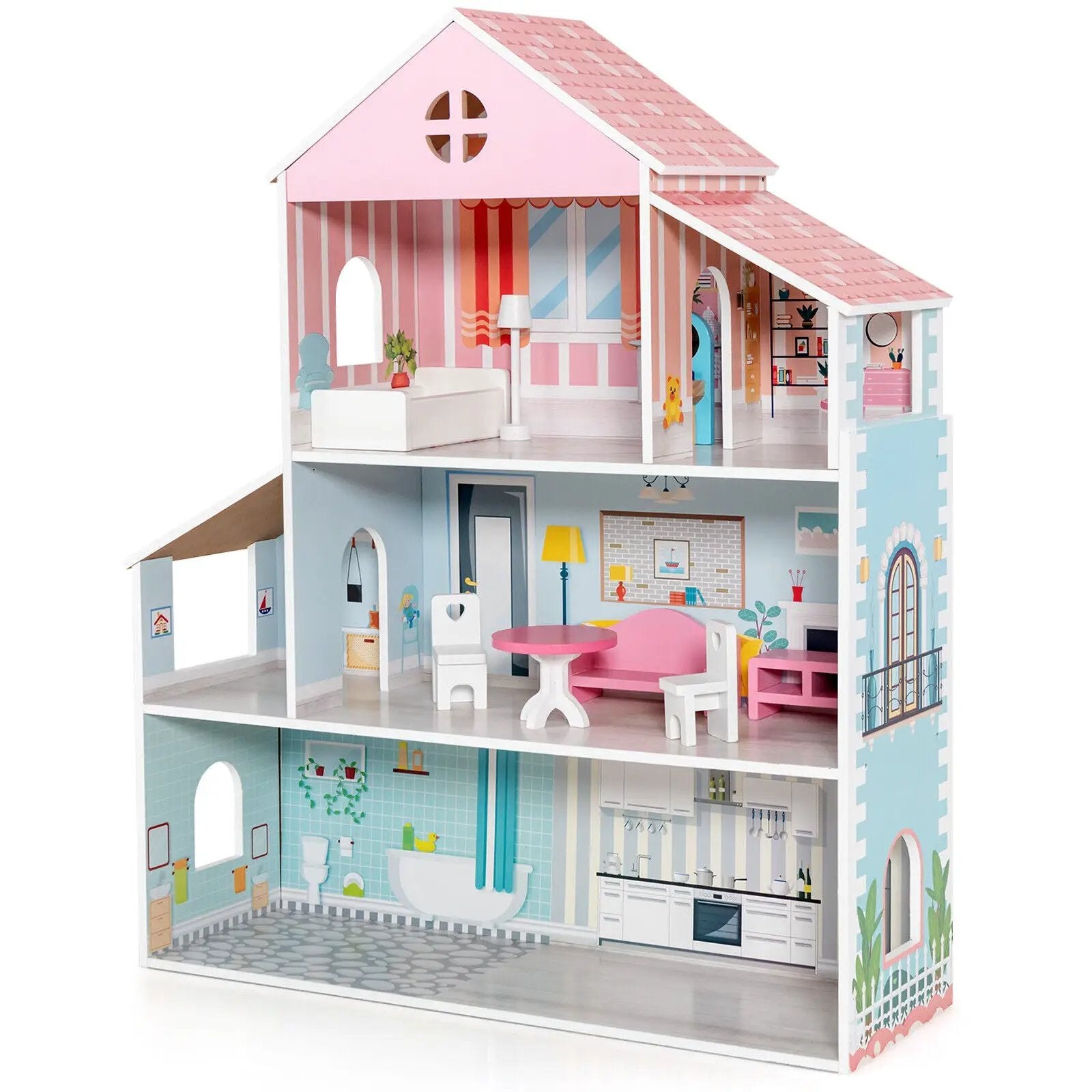 3-Tier Toddler Doll House with Furniture Gift for Age over 3 by DirectDeals