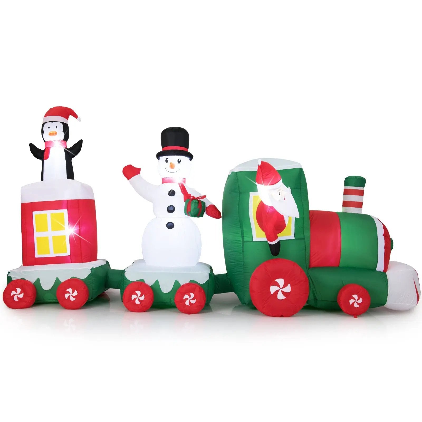 11.5 FT Christmas Inflatables Train Blow Up Santa Claus Driving Train by DirectDeals