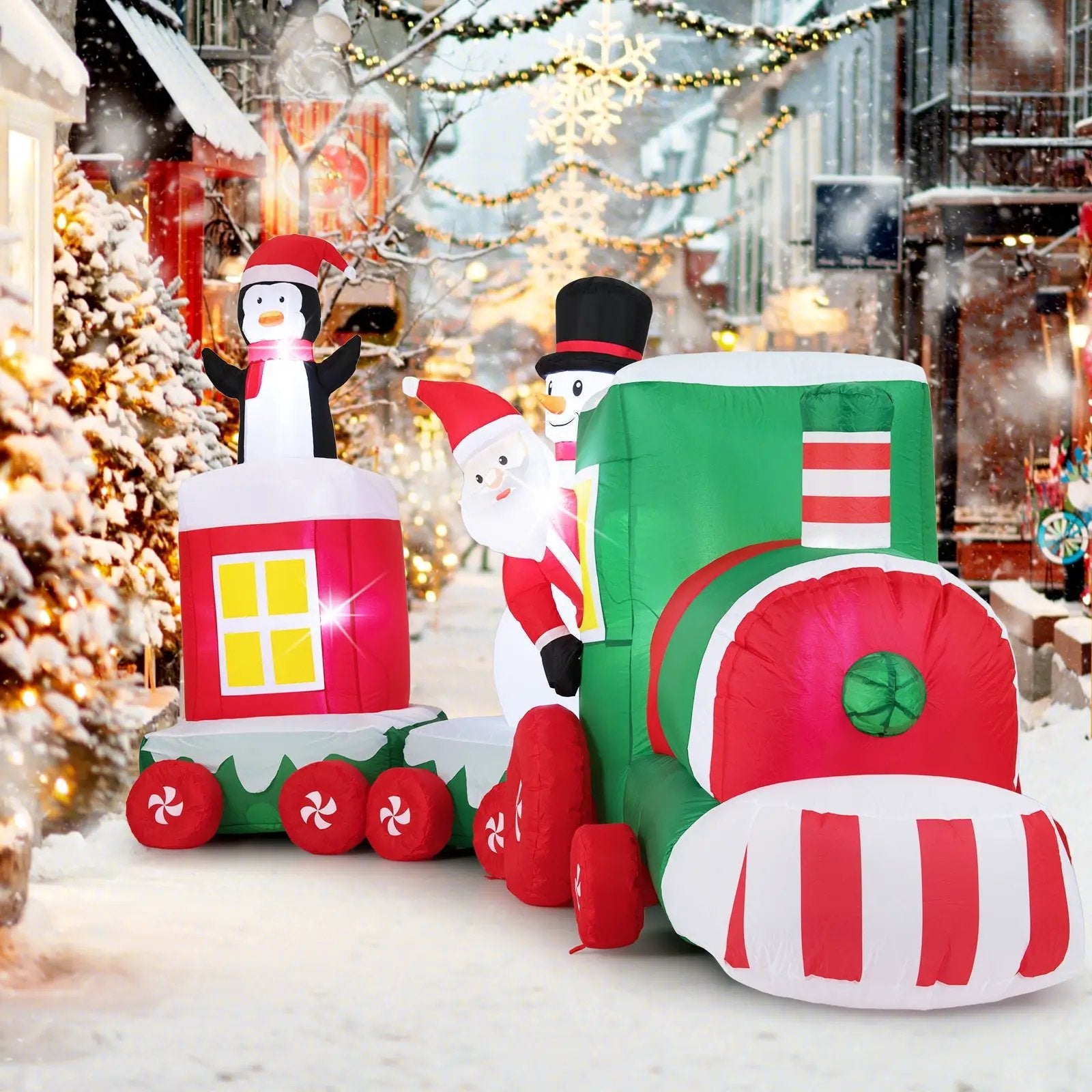 11.5 FT Christmas Inflatables Train Blow Up Santa Claus Driving Train by DirectDeals