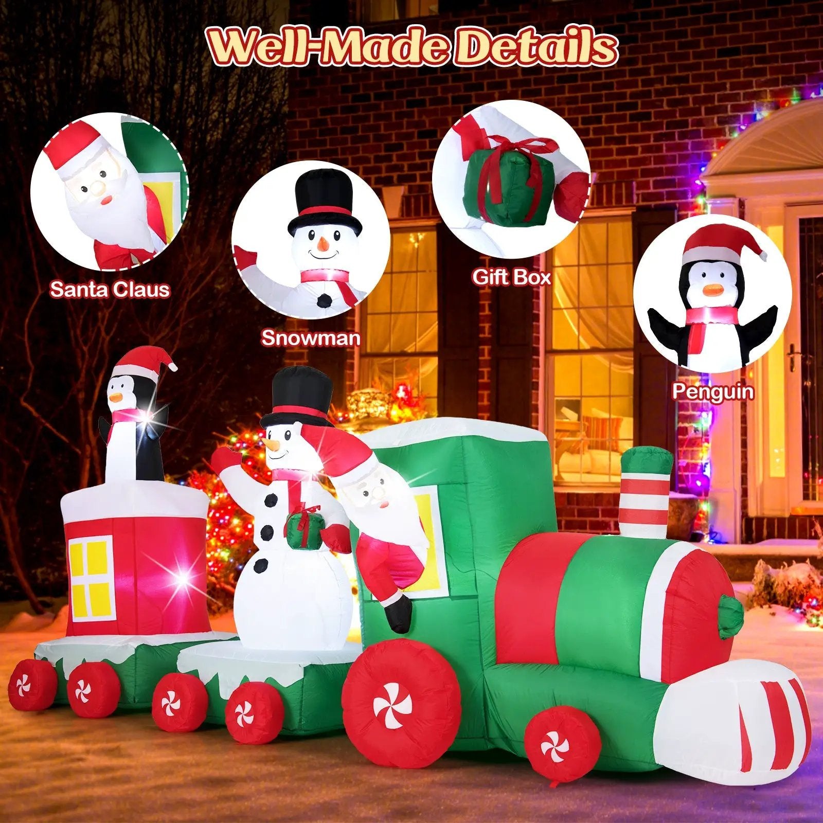 11.5 FT Christmas Inflatables Train Blow Up Santa Claus Driving Train by DirectDeals