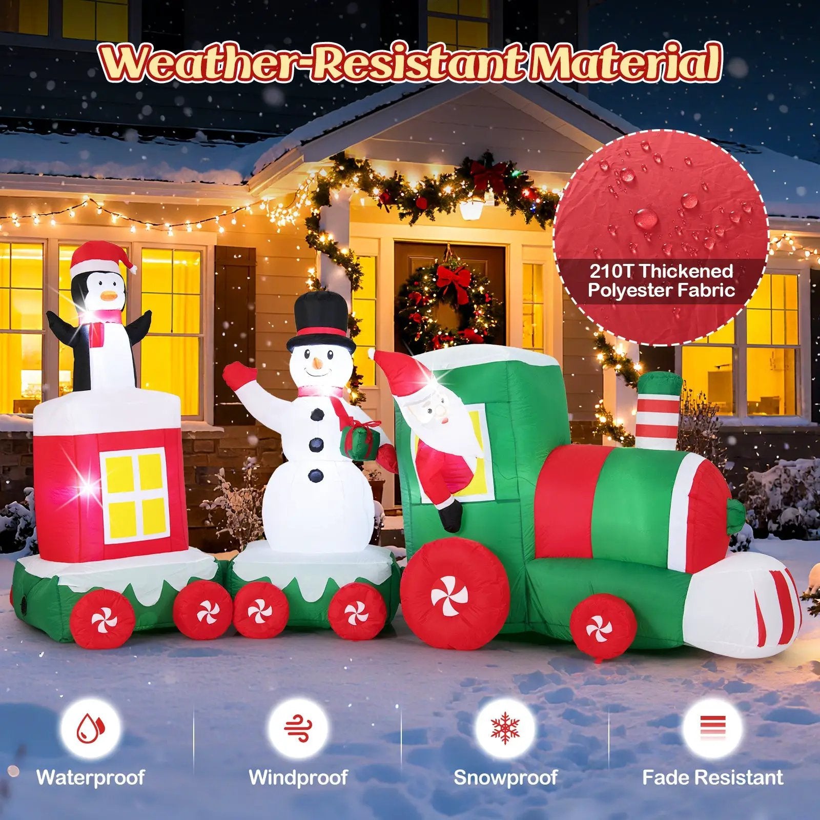 11.5 FT Christmas Inflatables Train Blow Up Santa Claus Driving Train by DirectDeals