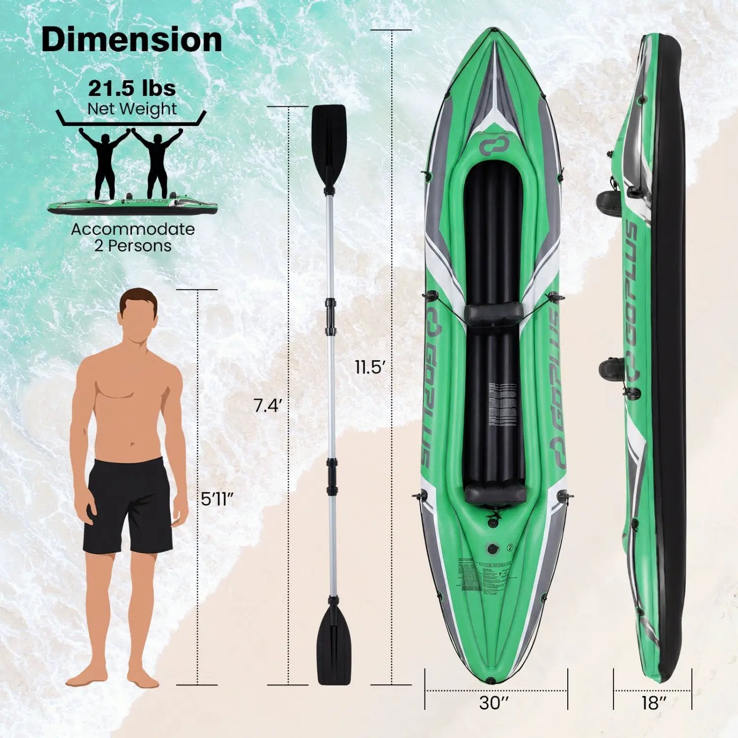 Inflatable Kayak 2 Person 11.5 Feet with Aluminum Paddles by DirectDeals