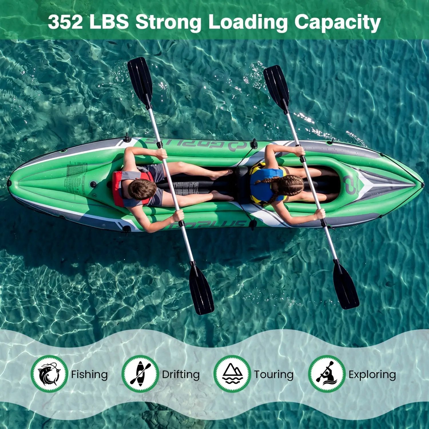 Inflatable Kayak 2 Person 11.5 Feet with Aluminum Paddles by DirectDeals