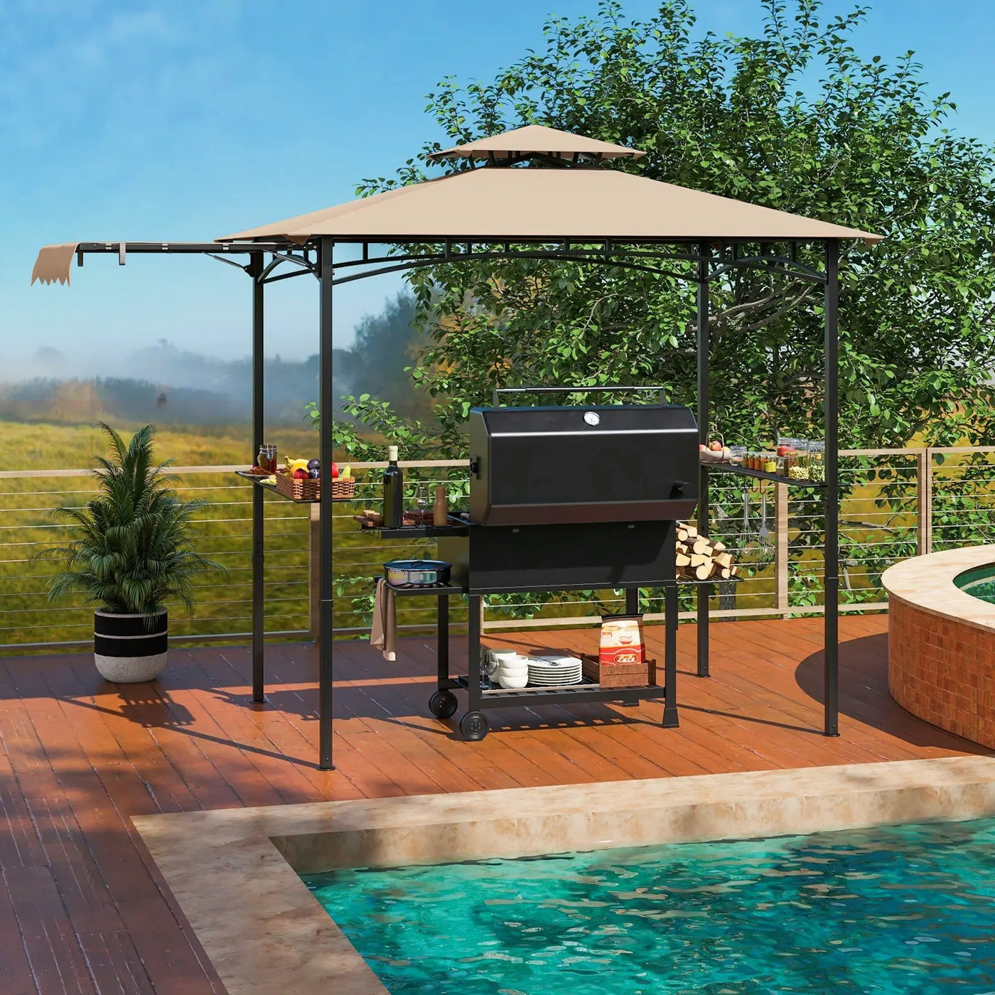 11 x 5 FT Grill Gazebo with Side Awning and Double-Tiered Top by DirectDeals