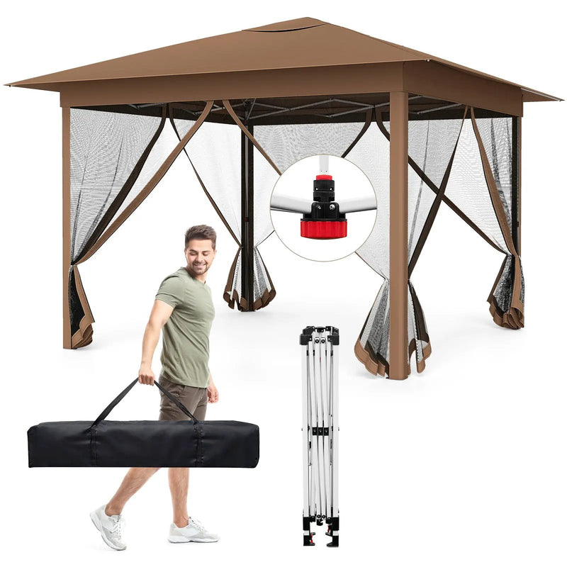 11.5 x 11.5 FT Pop-up Canopy Instant One-Person Setup with Mesh Screen Netting by DirectDeals