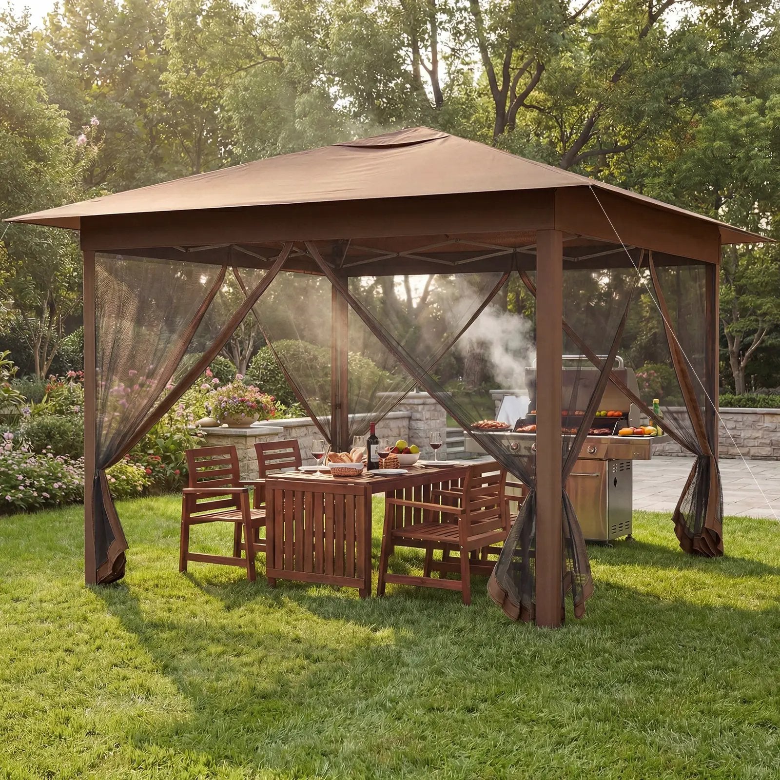 11.5 x 11.5 FT Pop-up Canopy Instant One-Person Setup with Mesh Screen Netting by DirectDeals