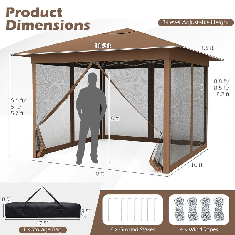 11.5 x 11.5 FT Pop-up Canopy Instant One-Person Setup with Mesh Screen Netting by DirectDeals