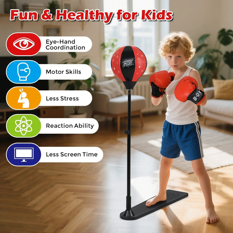 Kids Punching Bag with Adjustable Stand and Boxing Gloves by DirectDeals