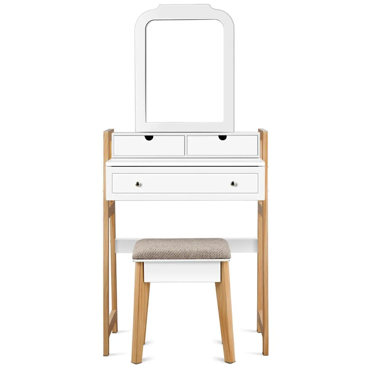 Vanity Table Set with Cushioned Stool and Large Mirror by DirectDeals