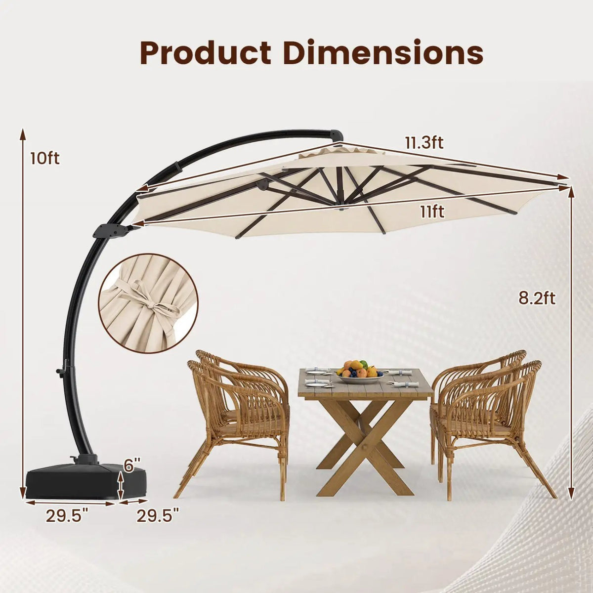 11 FT Cantilever Patio Umbrella with Base and 360° Rotation by DirectDeals
