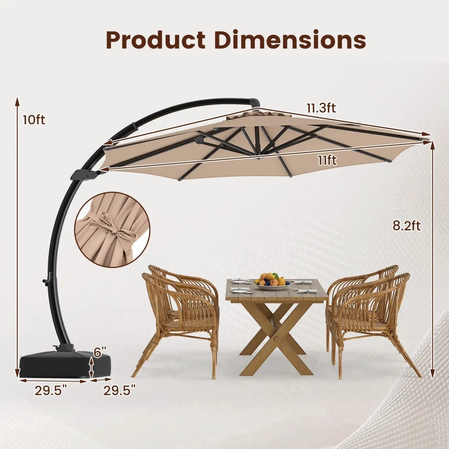 11 FT Cantilever Patio Umbrella with Base and 360° Rotation by DirectDeals