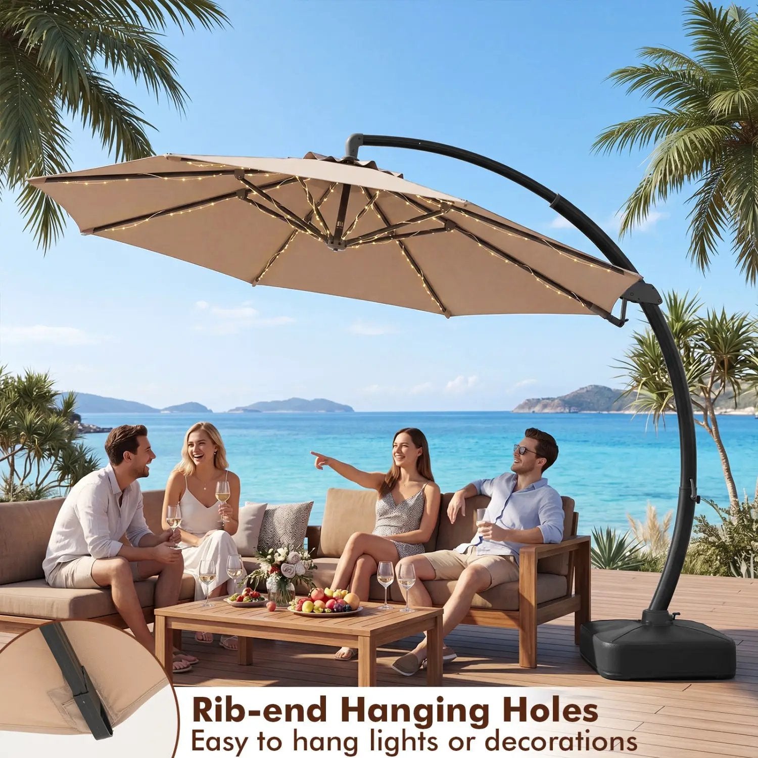 11 FT Cantilever Patio Umbrella with Base and 360° Rotation by DirectDeals