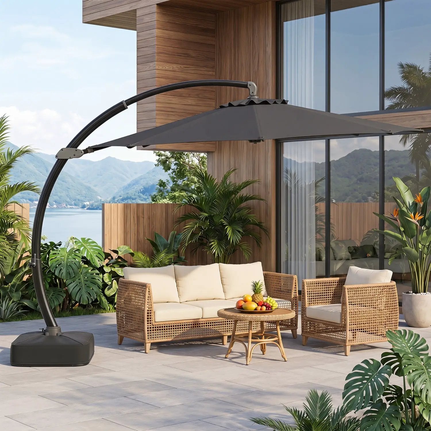 11 FT Cantilever Patio Umbrella with Base and 360° Rotation by DirectDeals
