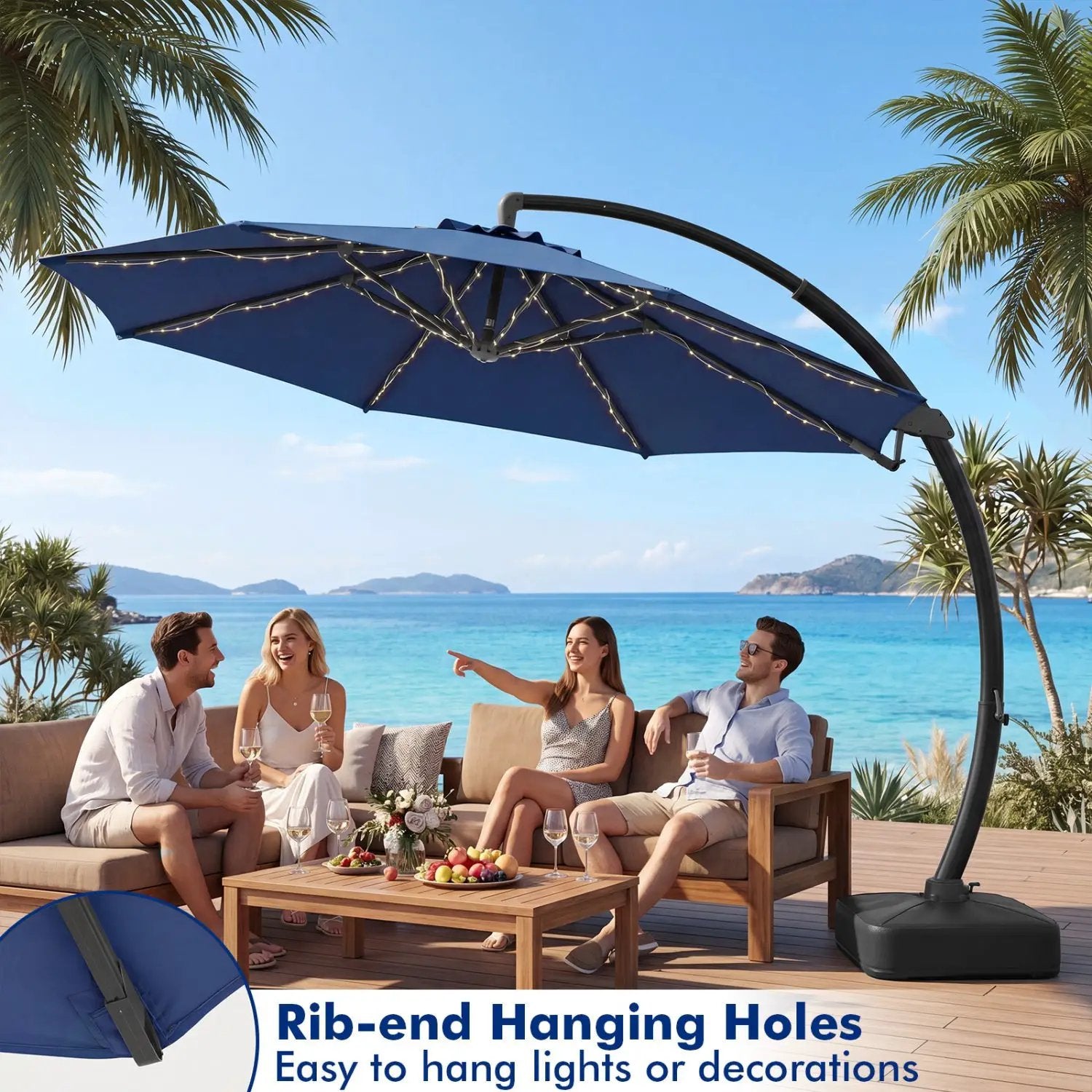 11 FT Cantilever Patio Umbrella with Base and 360° Rotation by DirectDeals