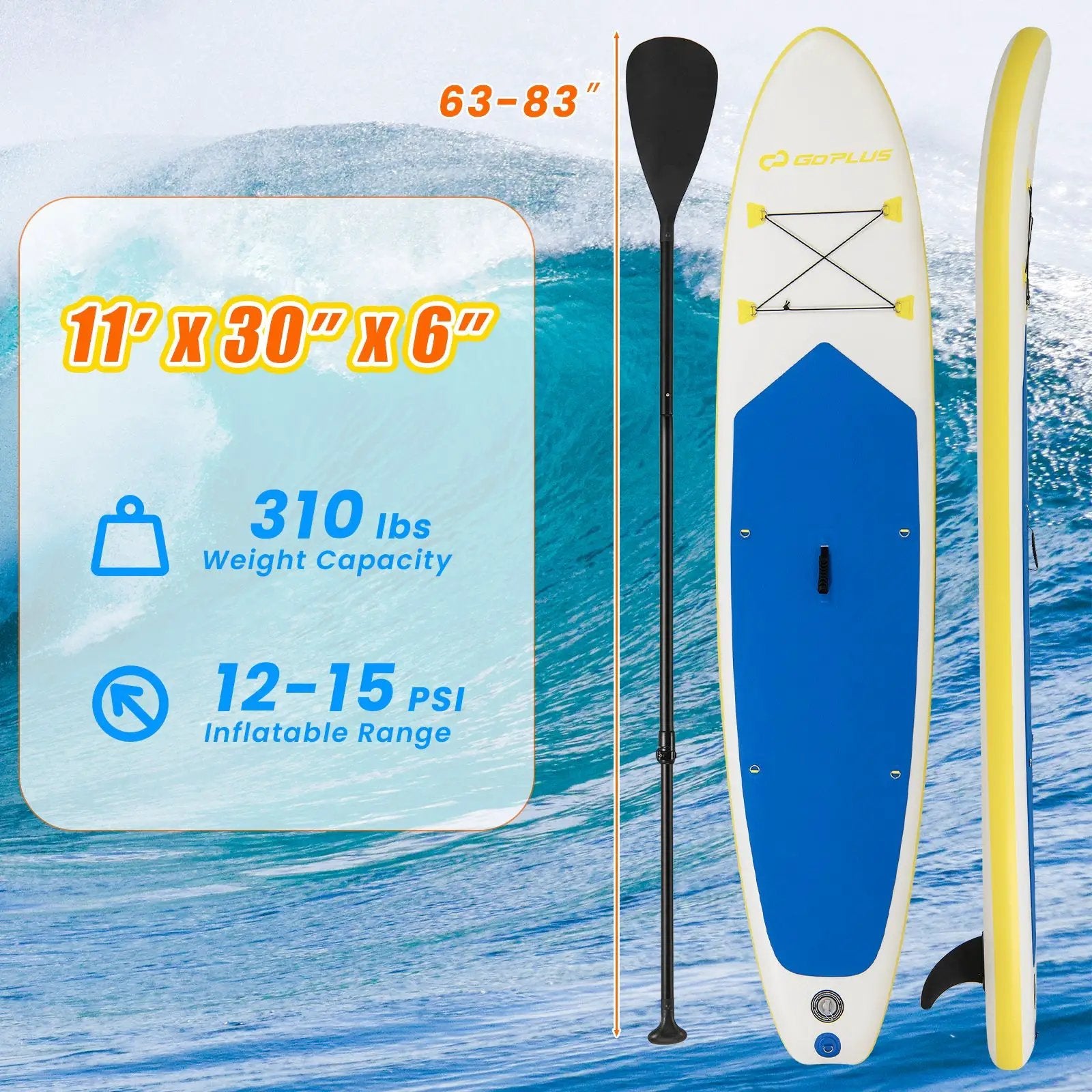 11 Feet Premium SUP Inflatable Stand Up Paddle Board with Accessories for Youth Adults-L by DirectDeals