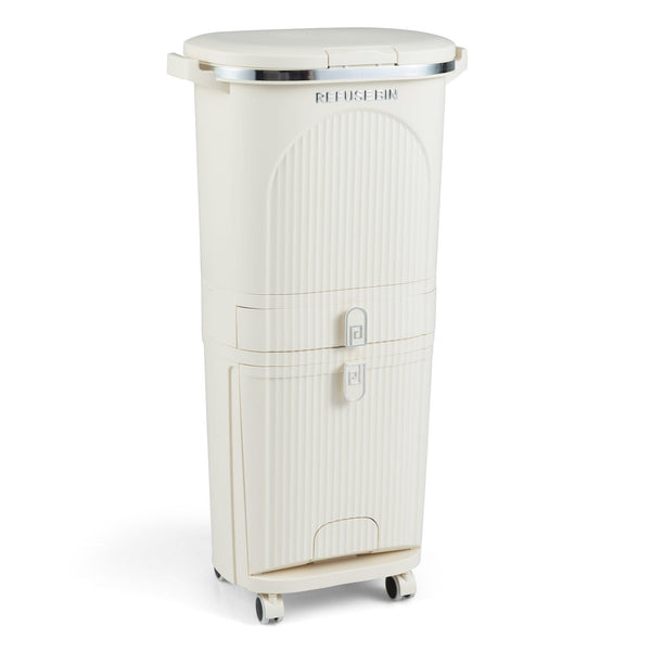 11 Gallon 3-Layer Kitchen Trash Can with Lid and 2 Removable Buckets-Beige, photo 2 of 8