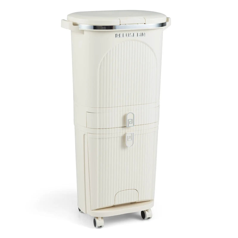 11 Gallon 3-Layer Kitchen Trash Can with Lid and 2 Removable Buckets-Beige by DirectDeals