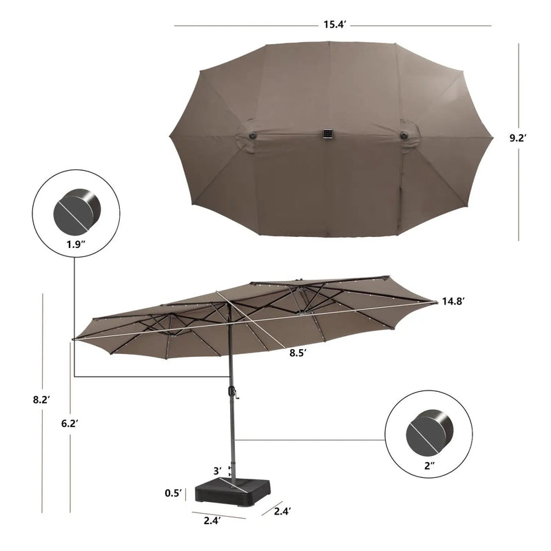11 Pieces Patio Dining Set with 15 Feet Double-Sided Patio Umbrella Base Included by DirectDeals