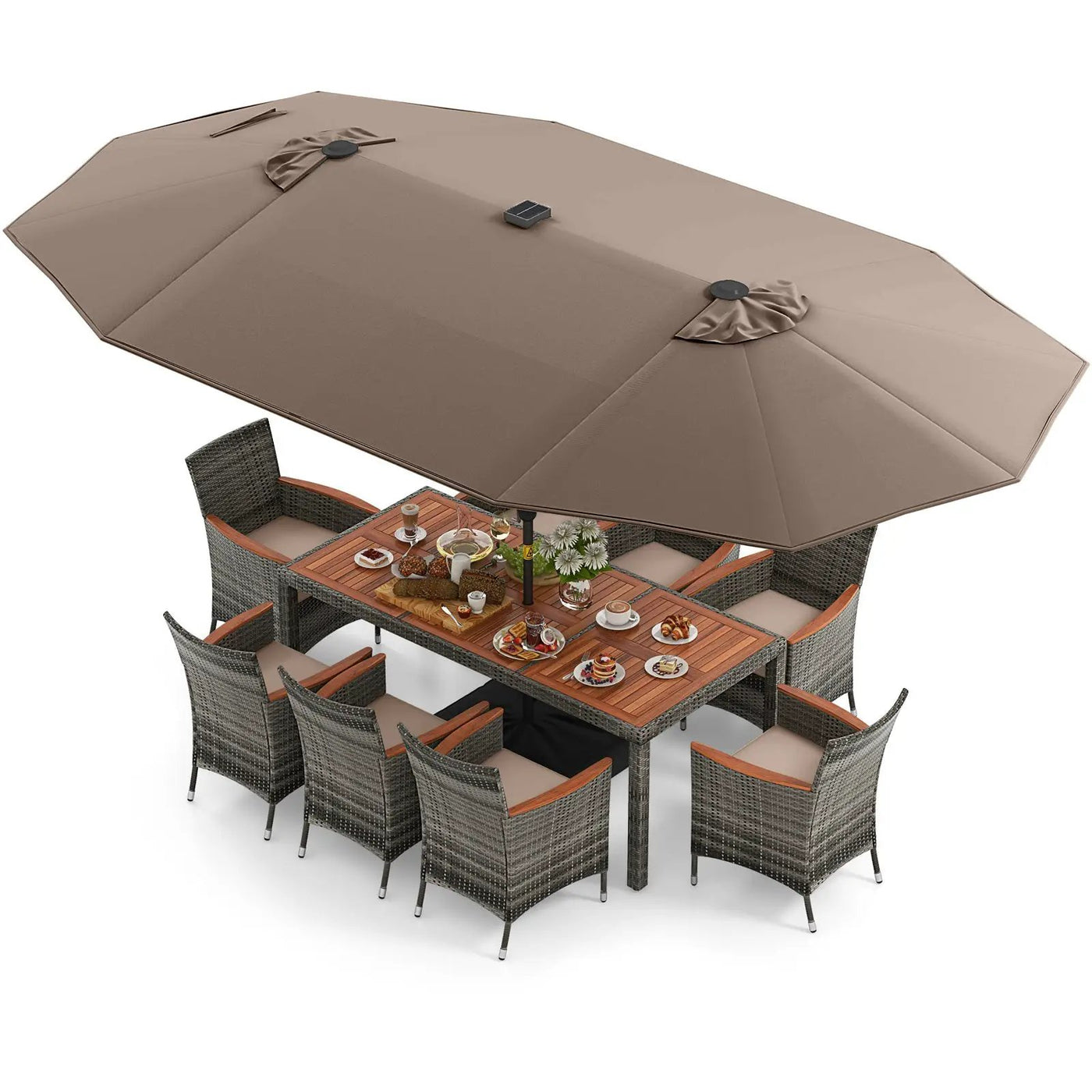 11 Pieces Patio Dining Set with 15 Feet Double-Sided Patio Umbrella Base Included by DirectDeals