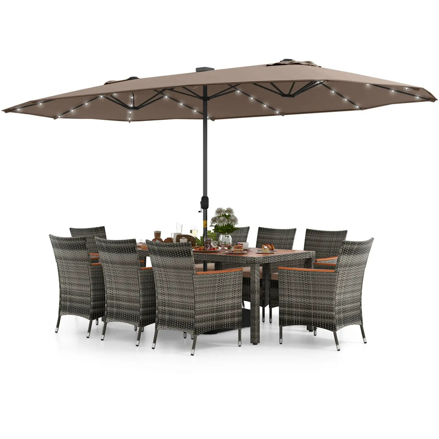 11 Pieces Patio Dining Set with 15 Feet Double-Sided Patio Umbrella Base Included by DirectDeals